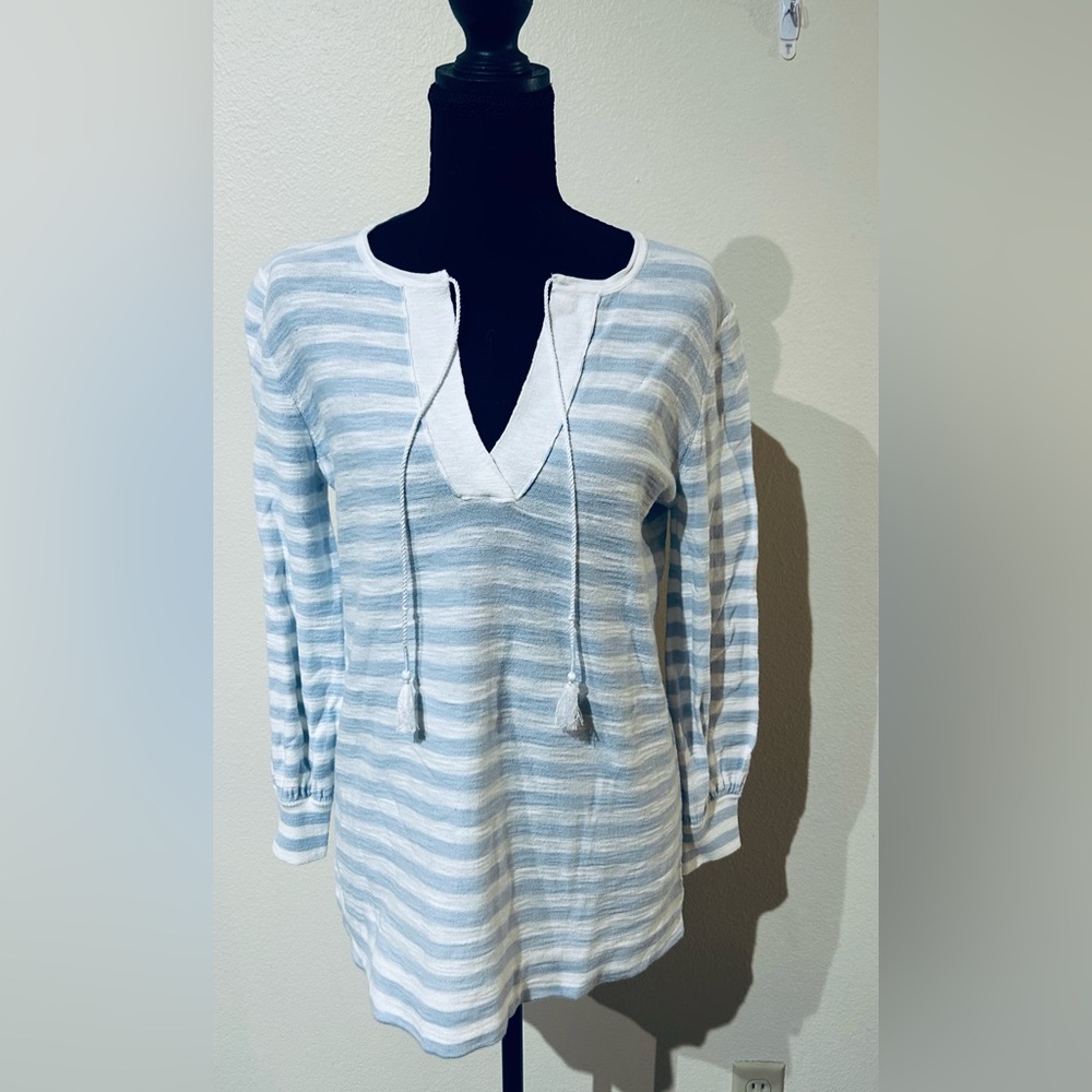 LOFT Light Blue and White Striped Top